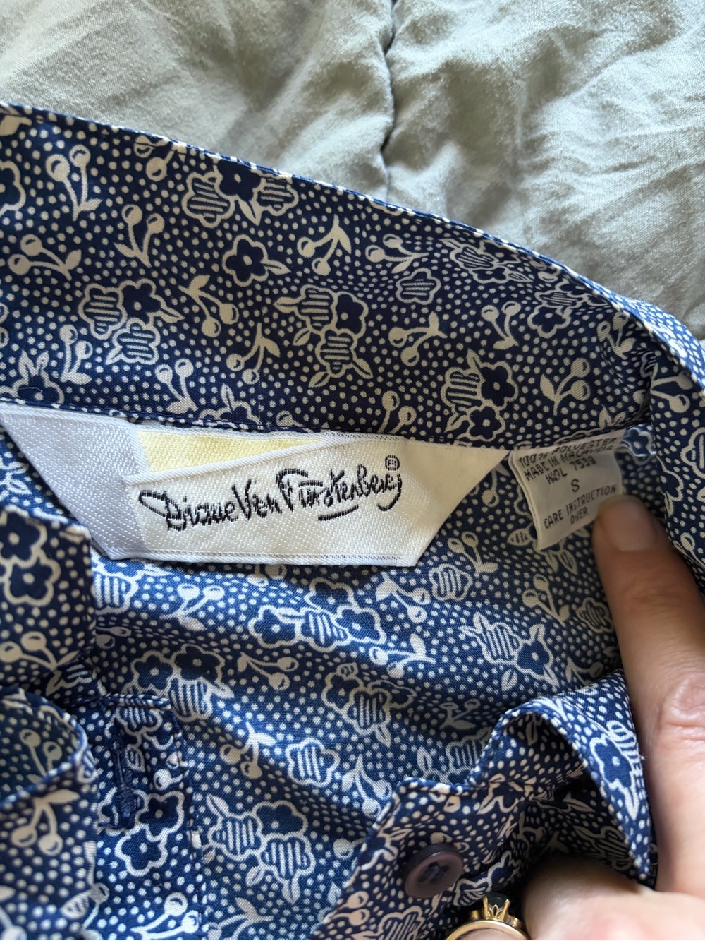 Diane Von Furstenberg Navy and White Floral Button-Down Shirt